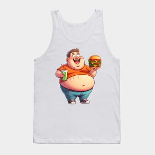 a fat young man eating a burger Tank Top